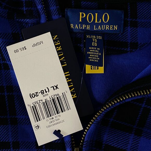 New Polo Ralph Lauren Checked Cotton Quarter Zip Sweatshirt Big Boys Size 18-20 - Picture 3 of 6